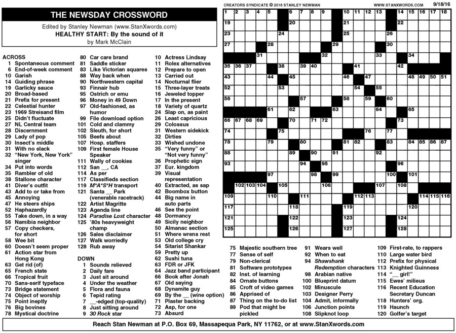 Newsday Sunday Crossword Printable