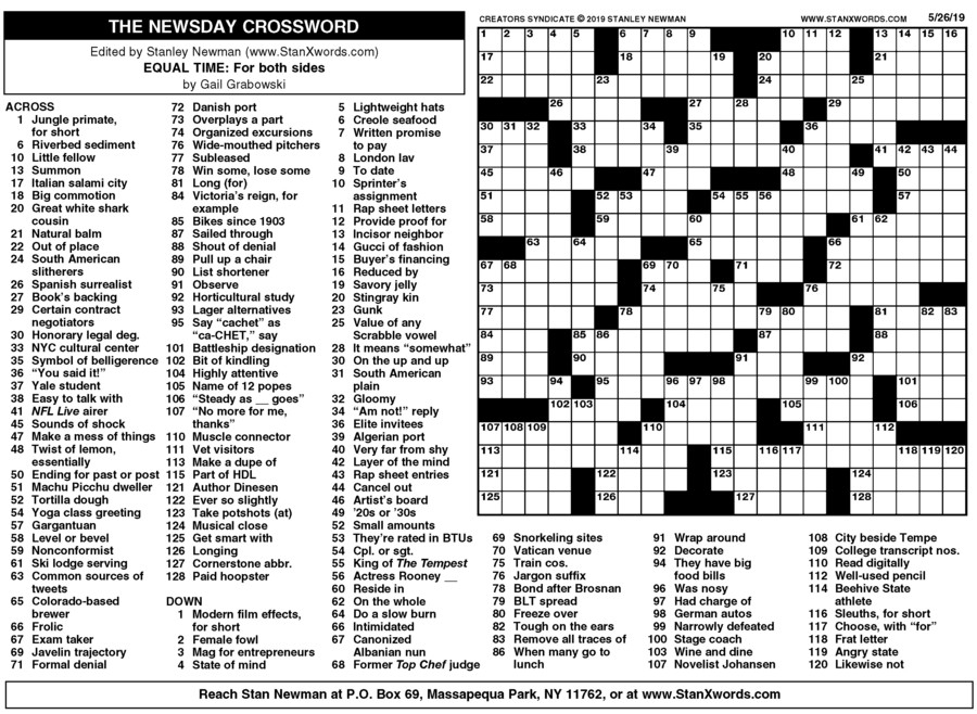 Newsday Sunday Crossword Printable