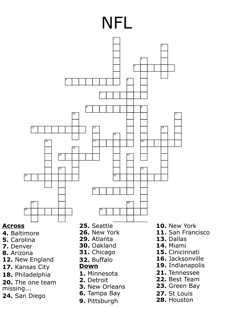 NFL Crossword Puzzle Printable Printable JD