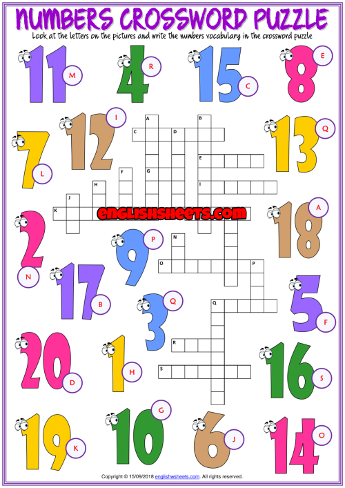 Number Names Crossword Puzzle