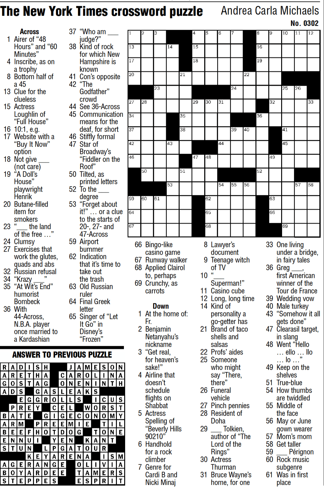 Ny Times Sunday Crossword Puzzle Printable
