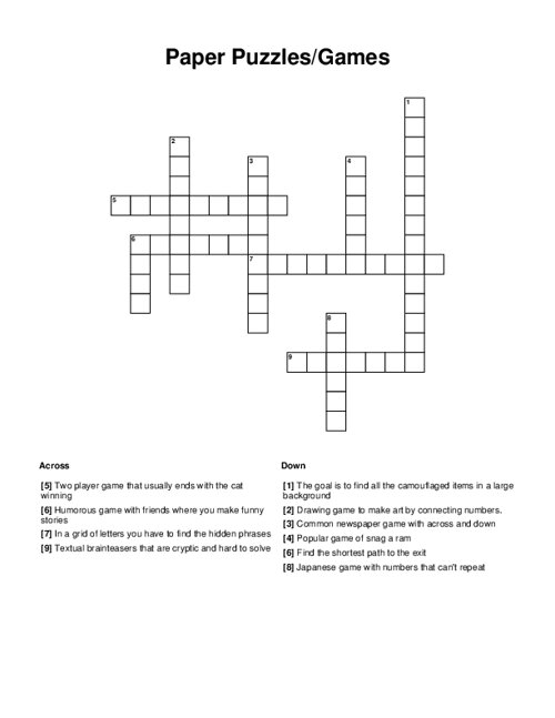 Paper Puzzles Games Crossword Puzzle
