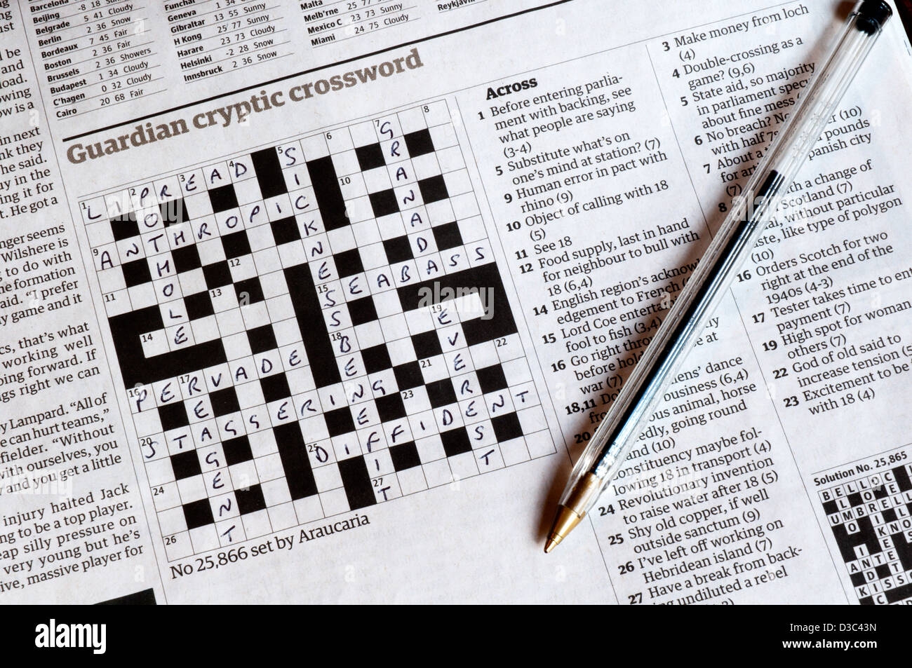 Part Completed Guardian Cryptic Crossword Set By Araucaria John Graham 