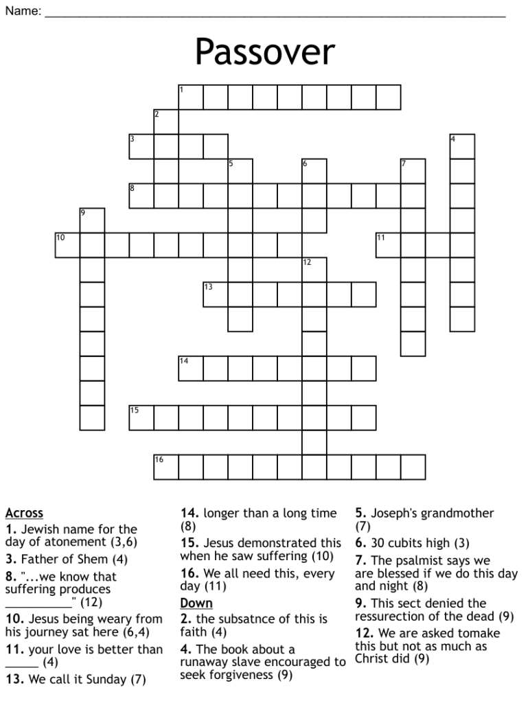 Passover Crossword Puzzle Printable Free Printable Templates