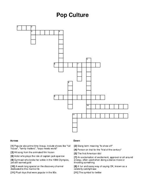 Pop Culture Crossword Puzzle