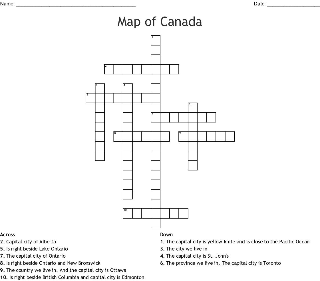 Printable Canadian Crossword Printable Crossword Puzzles