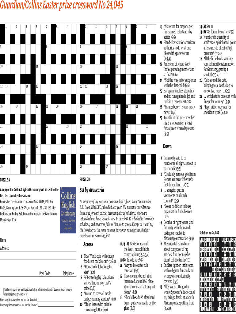 Printable Crossword Guardian Printable Crossword Puzzles
