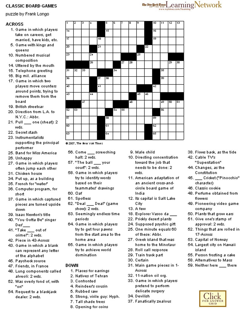 Printable Crossword Puzzle Ny Times Printable Crossword Puzzles