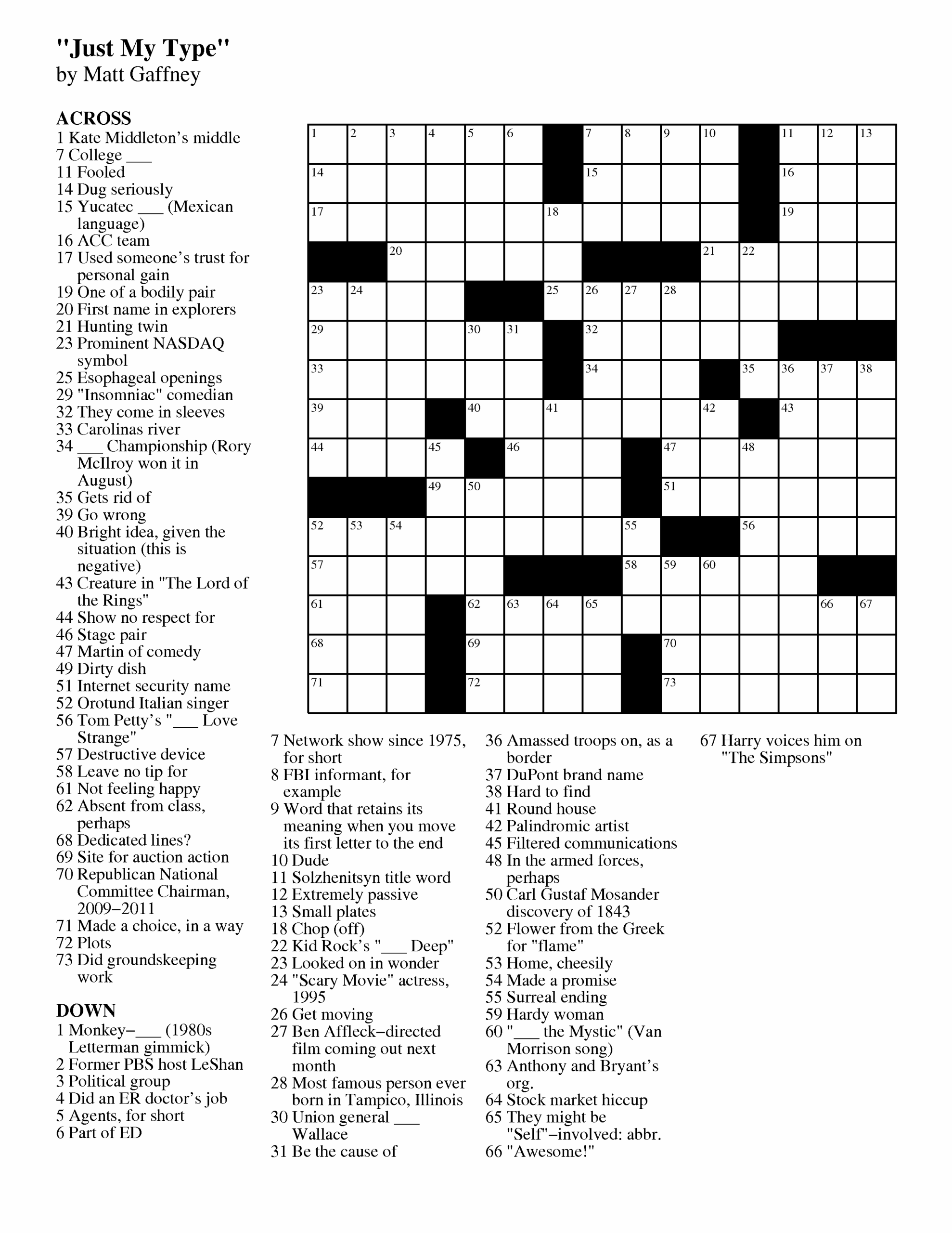 Printable Crossword Puzzles August 2017 Printable Crossword Puzzles