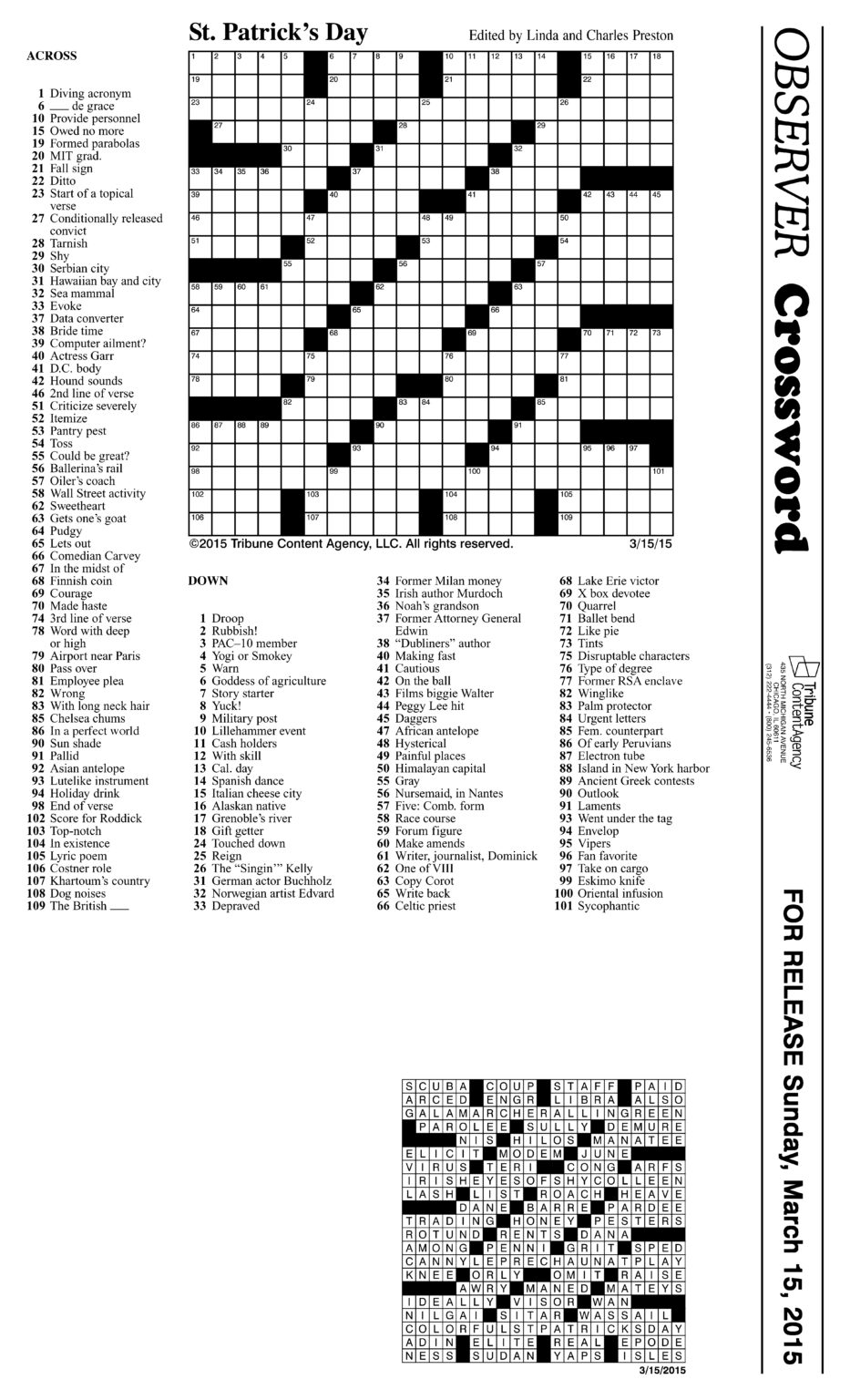 Chicago Tribune Crossword Puzzles Free Printable Crosswords