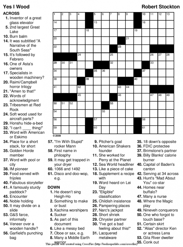 Printable Crossword Puzzles For Senior Citizens Printable Crossword 