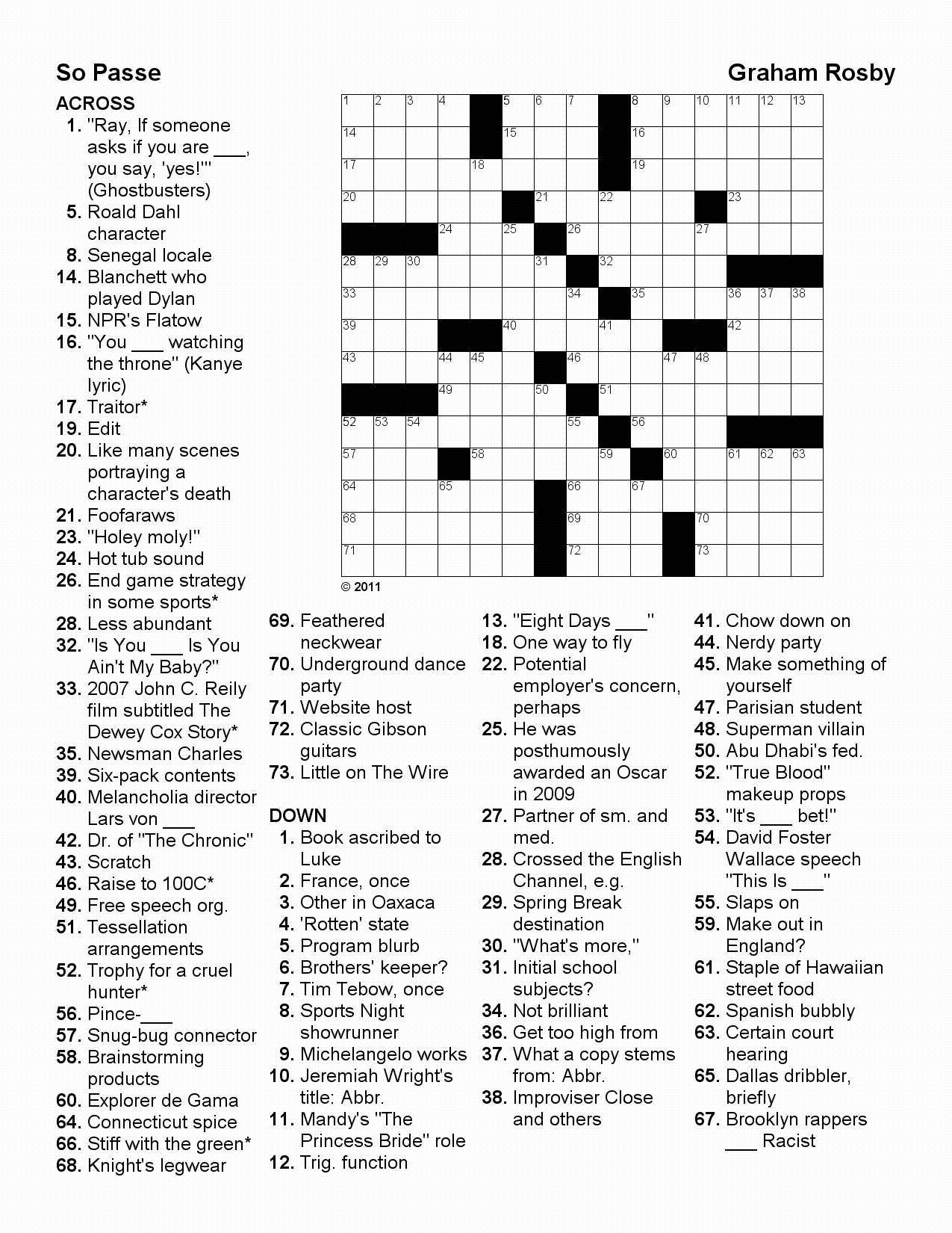 Printable Crossword Puzzles Pop Culture Printable Crossword Puzzles