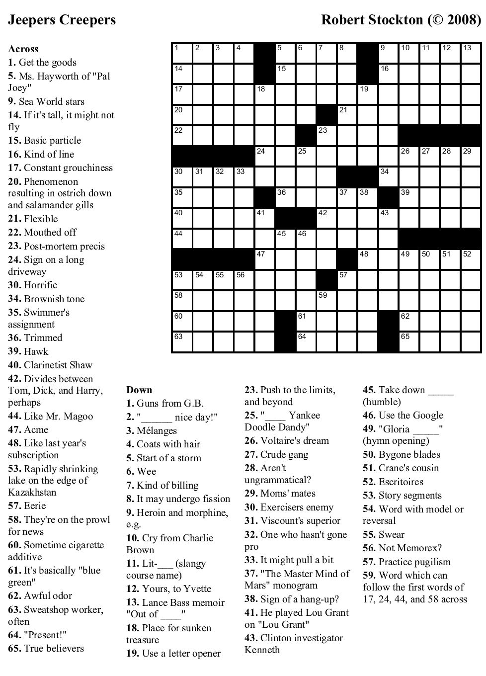 Pop Culture Crossword Printable Free Printable Crosswords