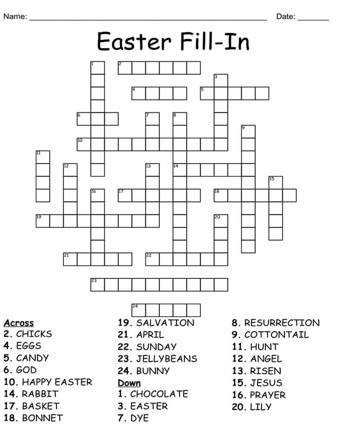 Printable Easter Crossword Puzzles PrintableLib