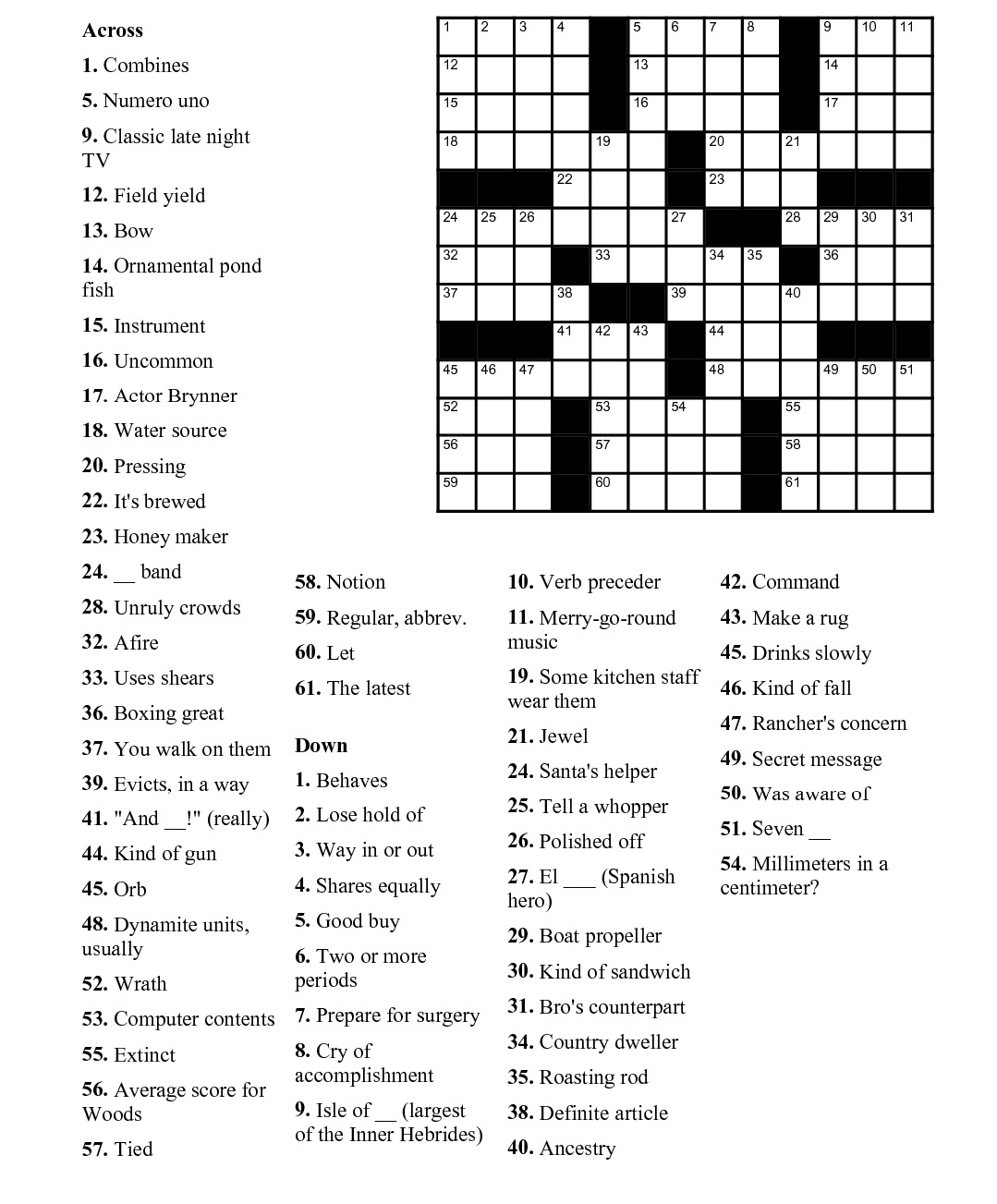 Large Print Crossword Puzzle Printable Free Printable Crosswords Large Print Crossword Puzzle Printable Free Printable Crosswords
