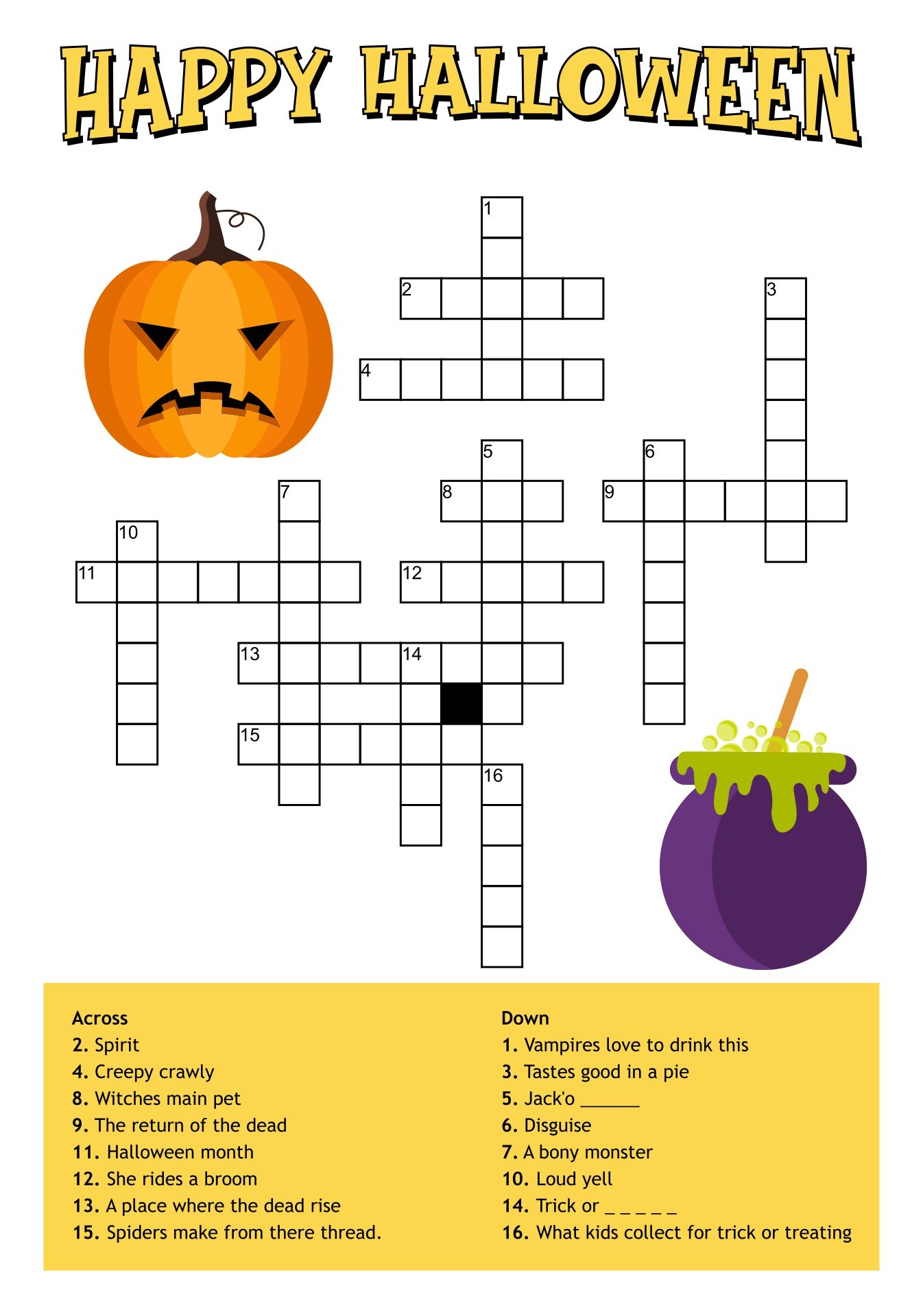 Printable Halloween Crossword Printable Halloween Crossword