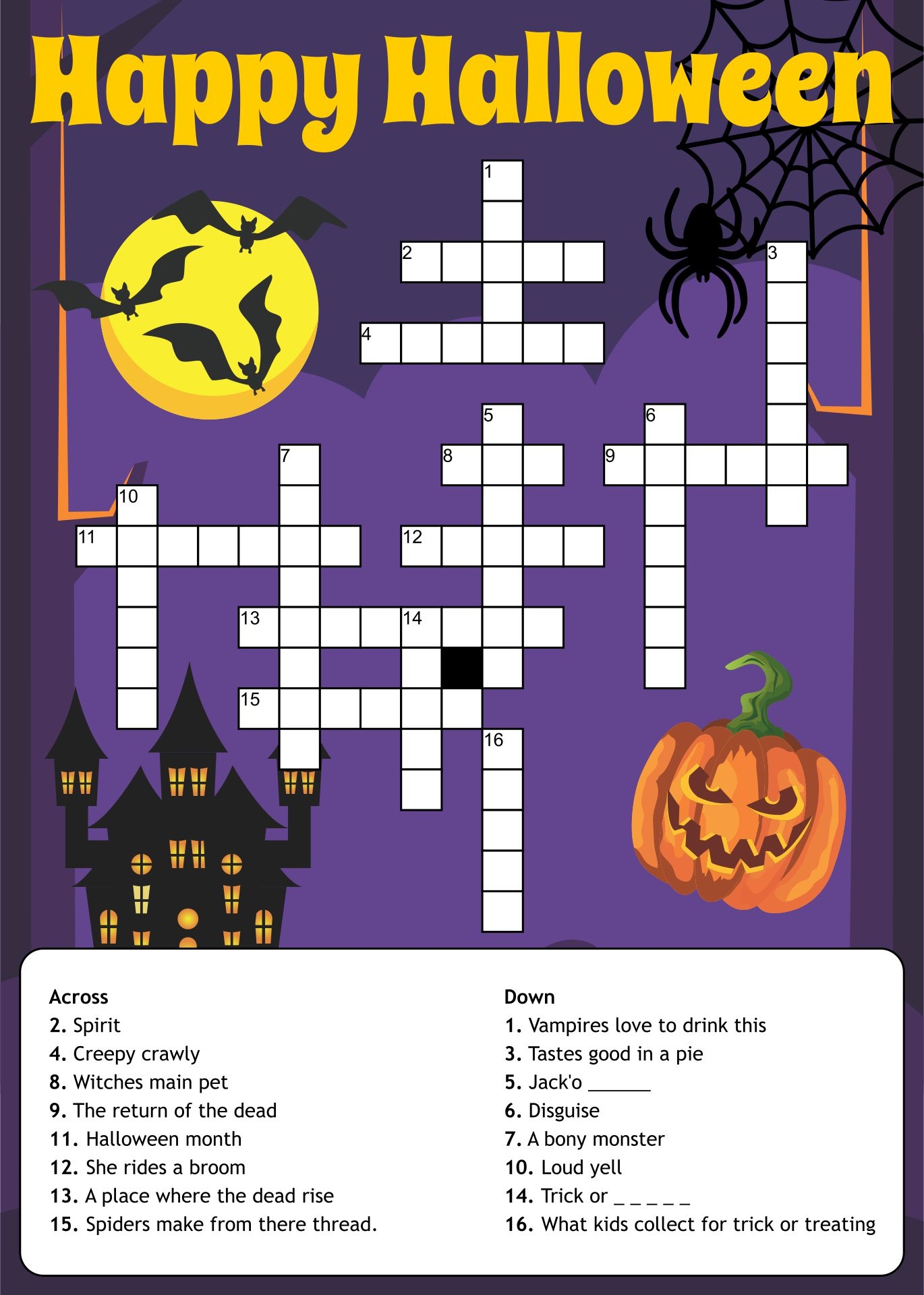 Printable Halloween Crossword Printable Halloween Crossword
