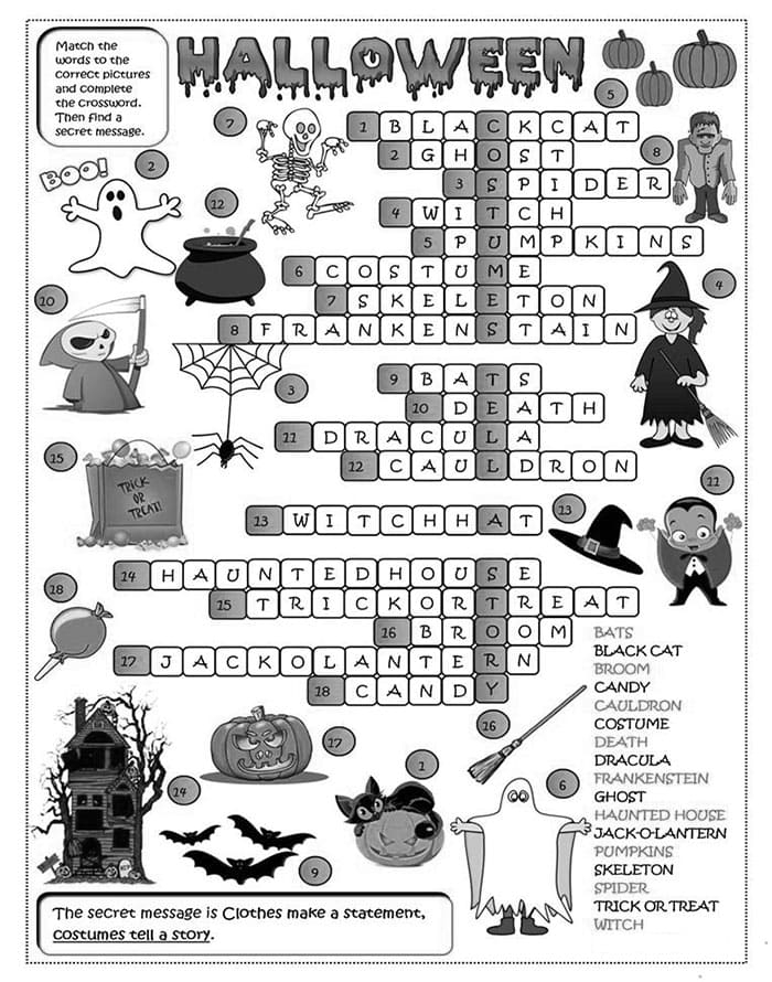 Printable Halloween Crossword Puzzles Answers Free Download And Print