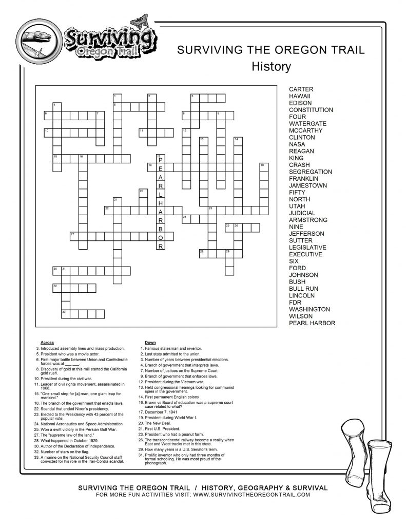 Printable History Crossword Puzzle Printable Crossword Puzzles