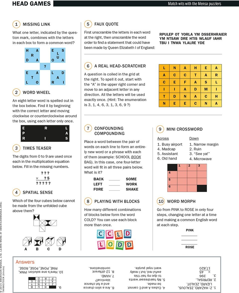 Printable Mensa Puzzles Printable Crossword Puzzles