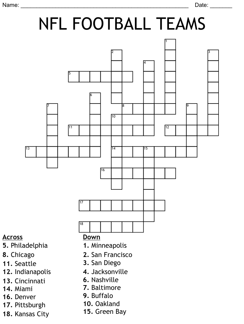Printable Nfl Crossword Puzzles Free Crossword Puzzles Printable