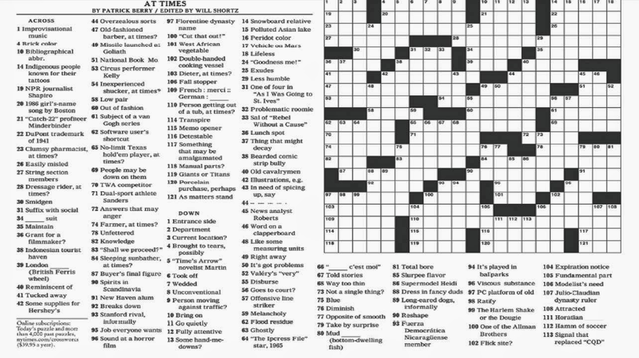 Printable Nyt Crossword Puzzles Free