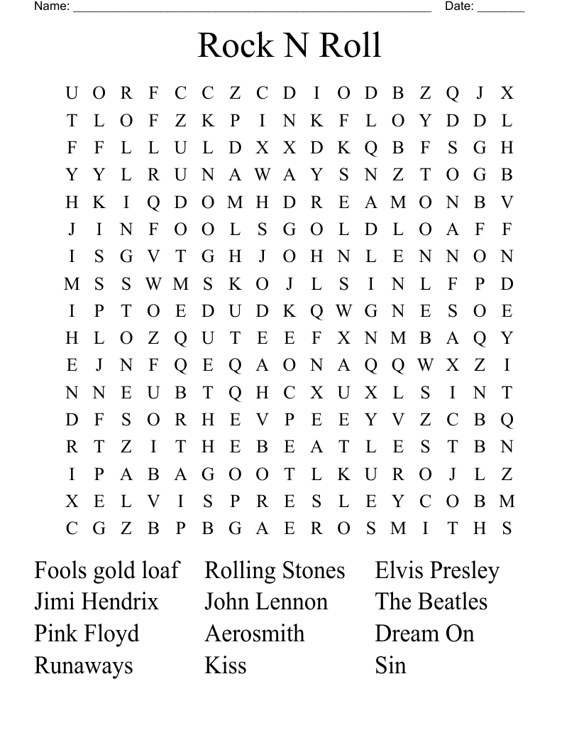 Printable Rock And Roll Crossword Puzzles Printable C Vrogue co