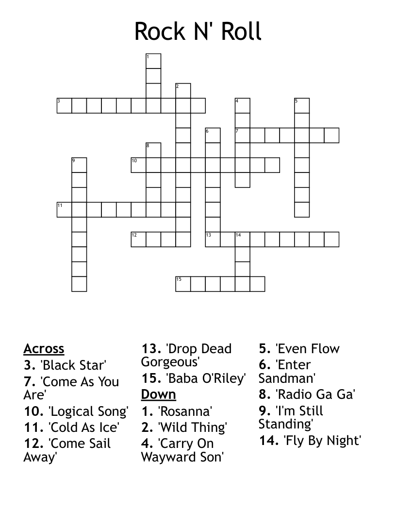 Printable Rock And Roll Crossword Puzzles Printable C Vrogue co