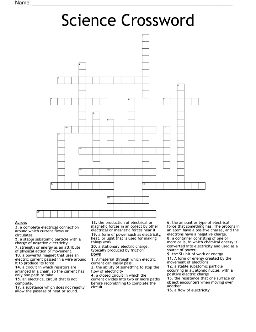 Printable Science Crossword Puzzles