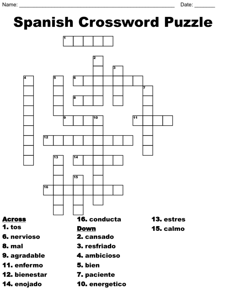 Printable Spanish Crossword Puzzle Free Crossword Puzzles Printable