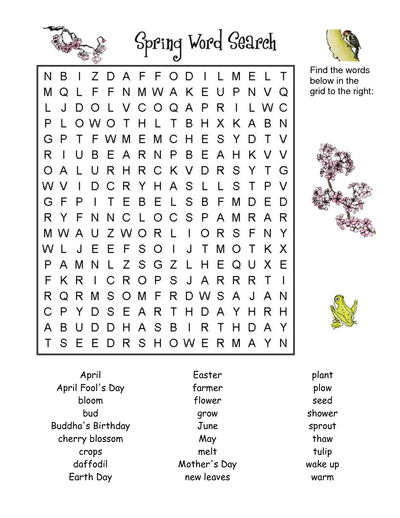 Printable Spring Crossword Puzzles Printable Crossword Puzzles