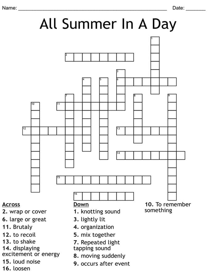 Printable Summer Crossword Puzzles PrintableLib