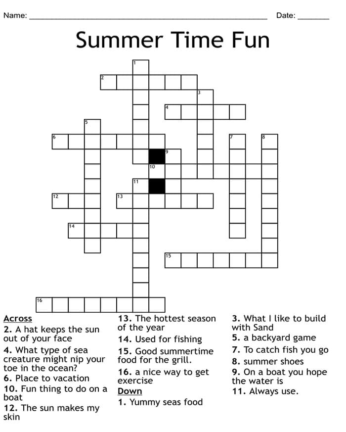 Printable Summer Crossword Puzzles PrintableLib