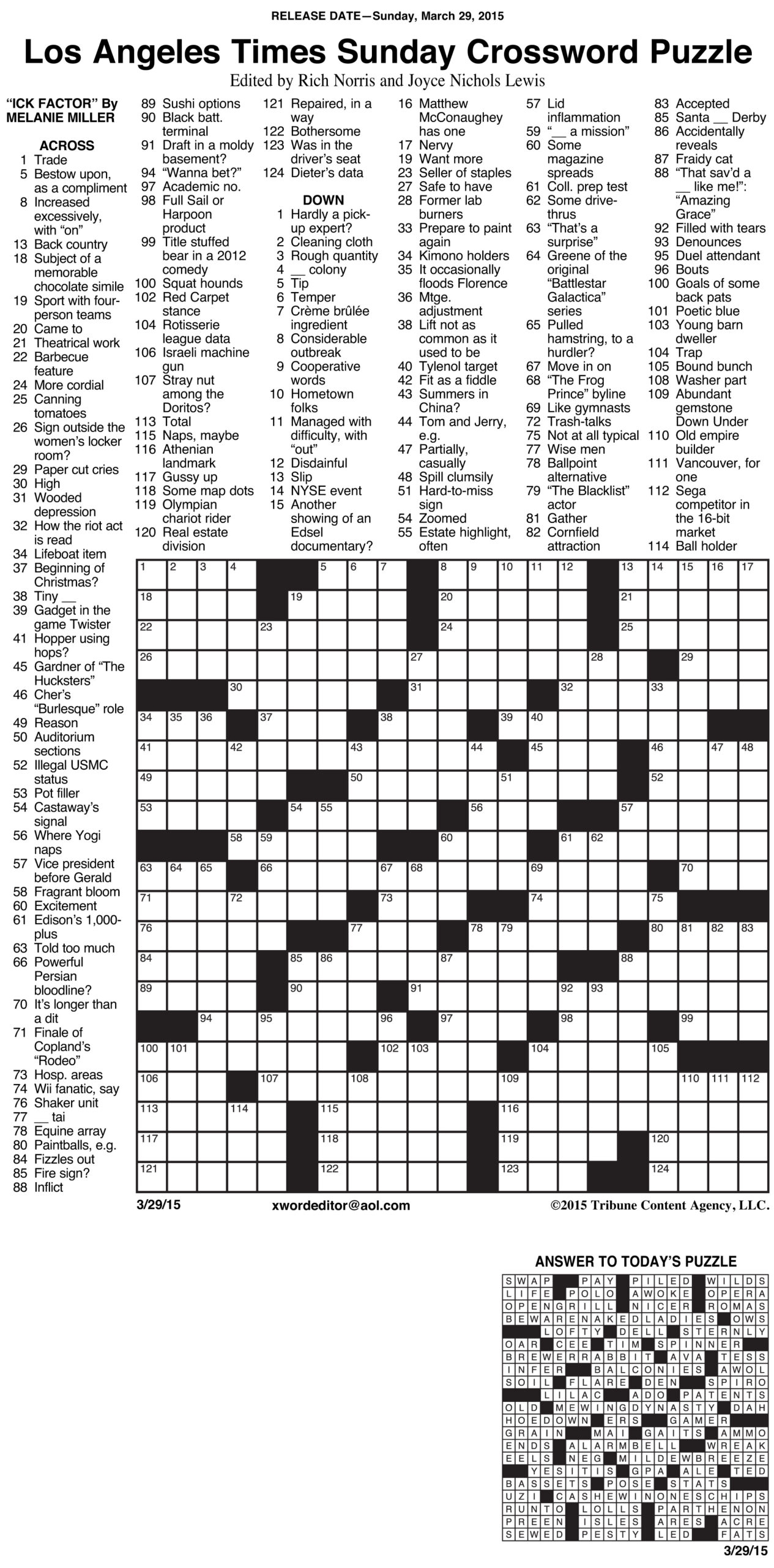 Printable Sunday Newspaper Crossword Puzzles Emma Crossword Puzzles