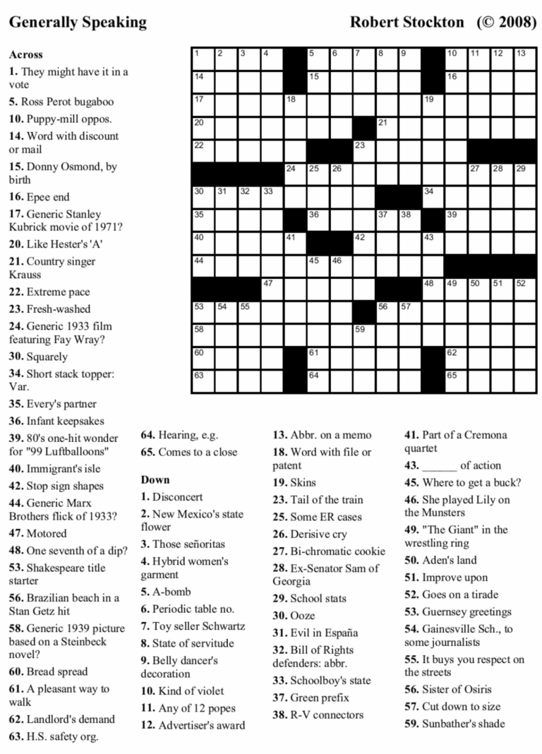 Universal Crossword Today Free Printable Crosswords