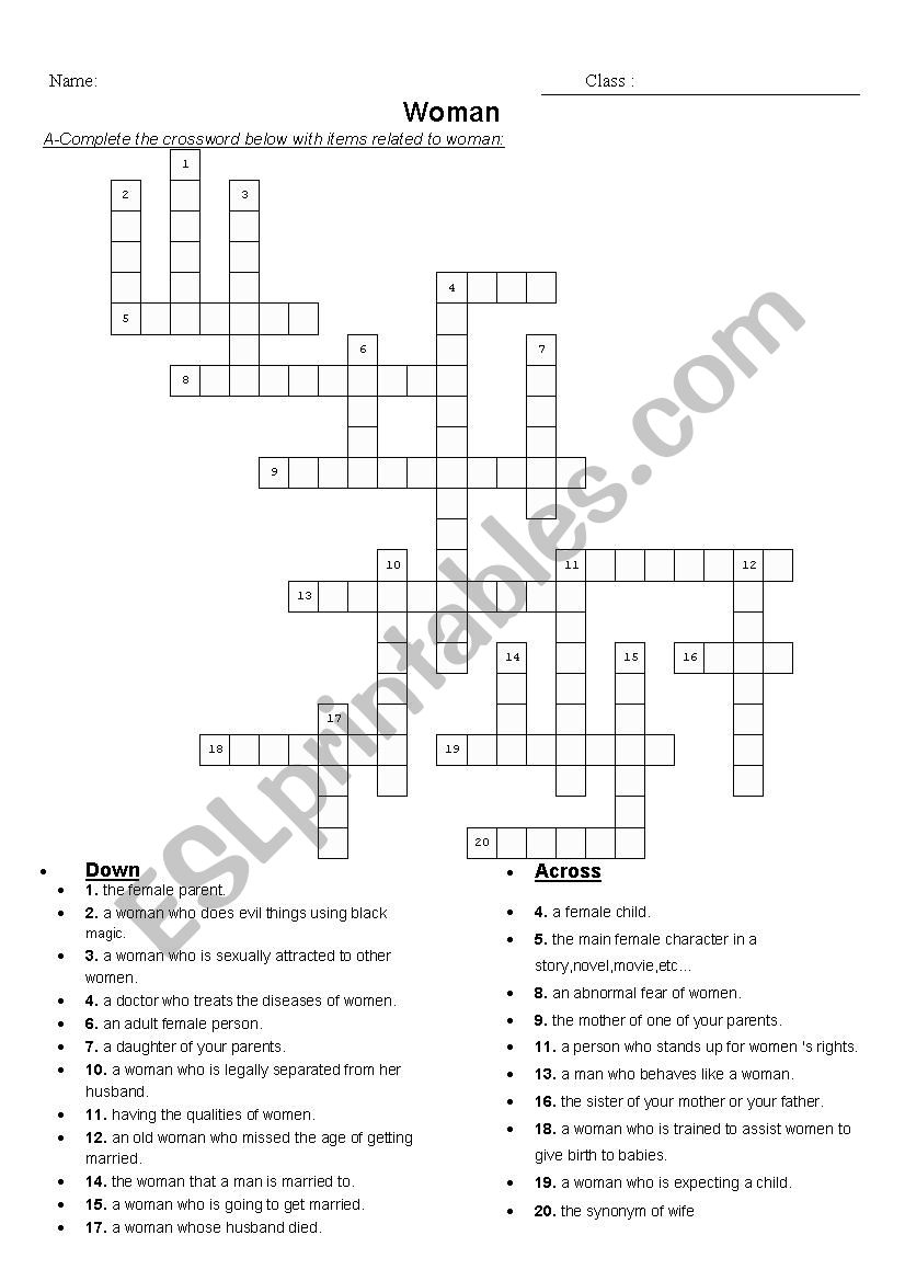 Printable Woman 39 s World Crossword Puzzles Printable Word Searches