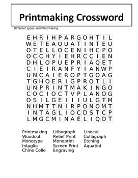 Printmaking Crossword By Amato 39 s Artsy Lessons TPT