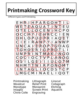 Printmaking Crossword By Amato 39 s Artsy Lessons TPT