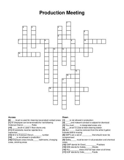 Production Meeting Crossword Puzzle