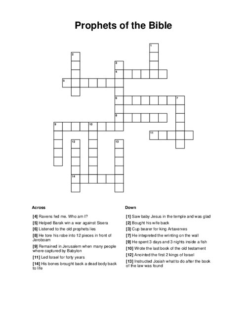 Prophets Of The Bible Crossword Puzzle