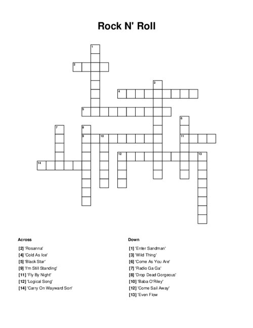 Rock N 39 Roll Crossword Puzzle