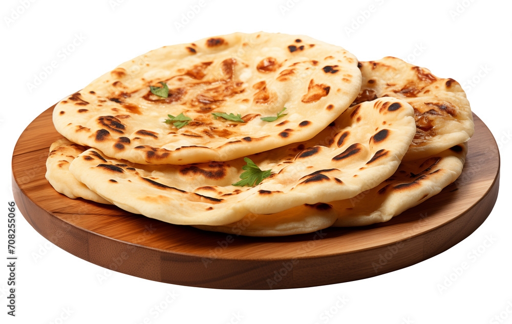 Round Flatbreads On Wooden Board Isolated On Transparent Background 