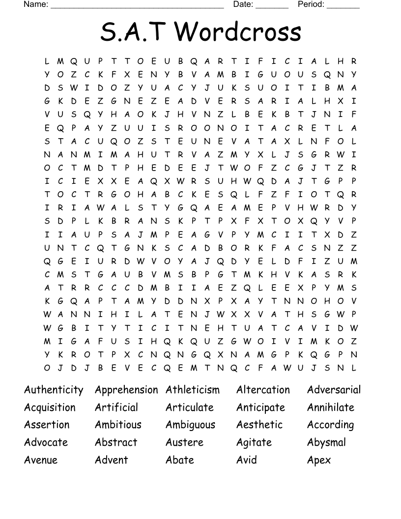 S A T Wordcross Word Search WordMint