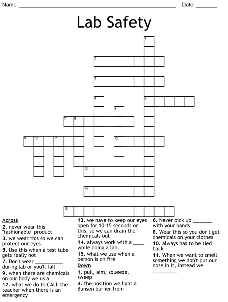 Safety Crossword Puzzle Answer Key Free Crossword Puzzles Printable