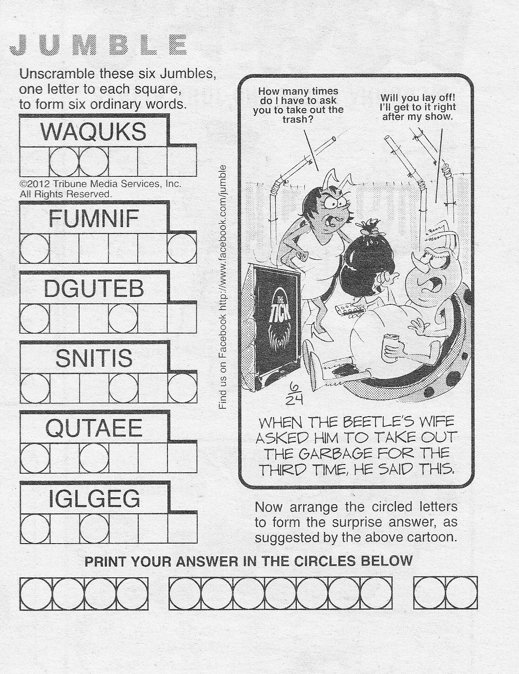 Sample Of Sunday Jumble Tribune Content Agency Stuff I Like 