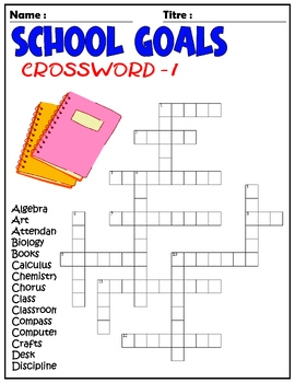 SCHOOL GOALS CROSSWORD PUZZLE WORKSHEETS ACTIVITIES FOR KIDS TPT