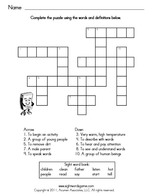 Sight Word Games Crossword Puzzles Sight Words Reading Writing 