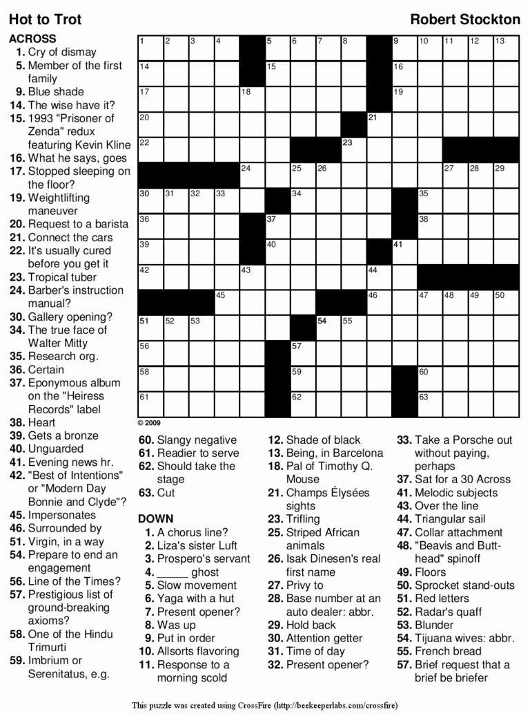 Difficult Crosswords Free Printable Crosswords