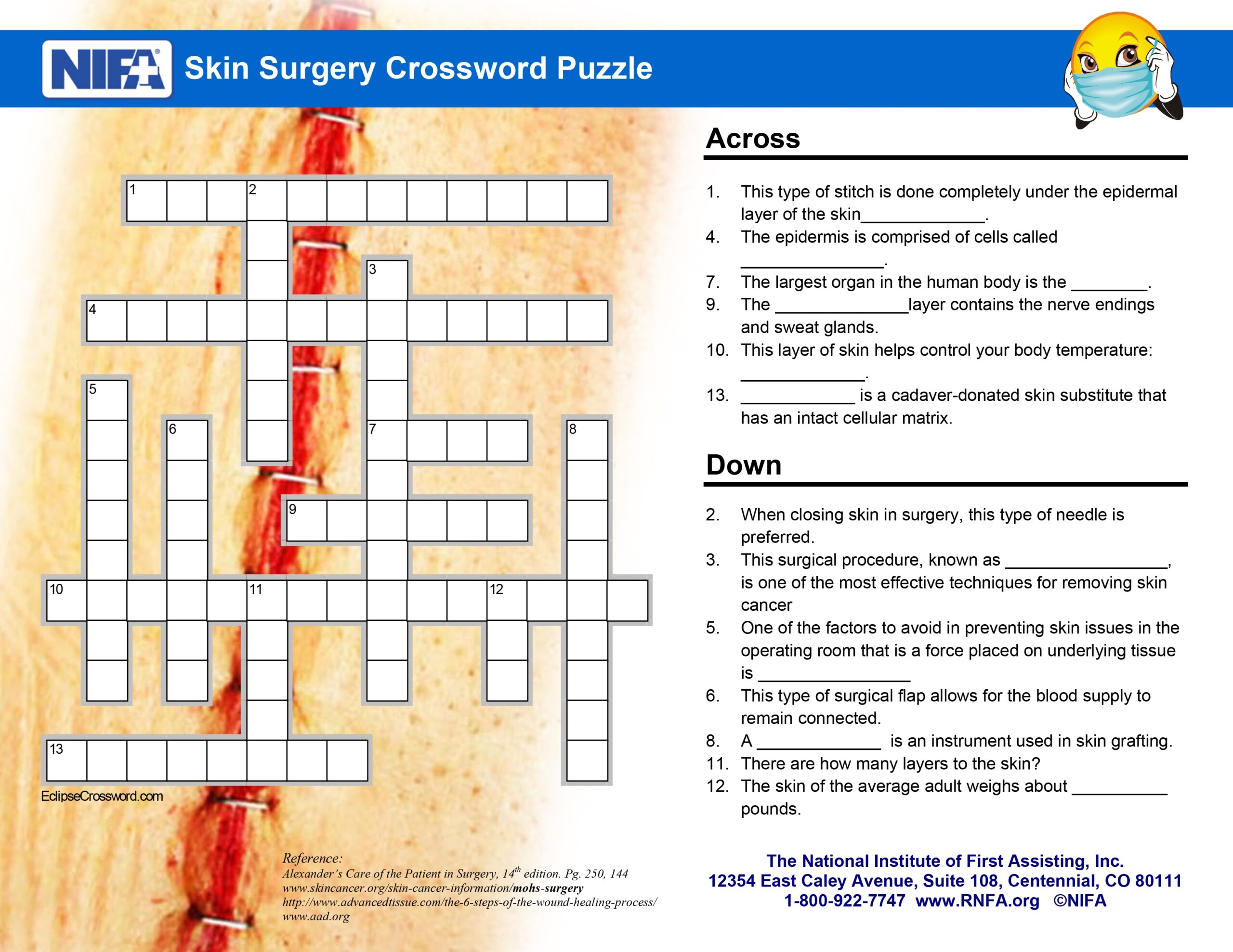 Skin Surgery Crossword Clues November 2016 RNFA
