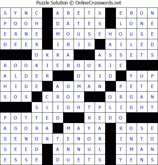 Solution For Crossword Puzzle 1929